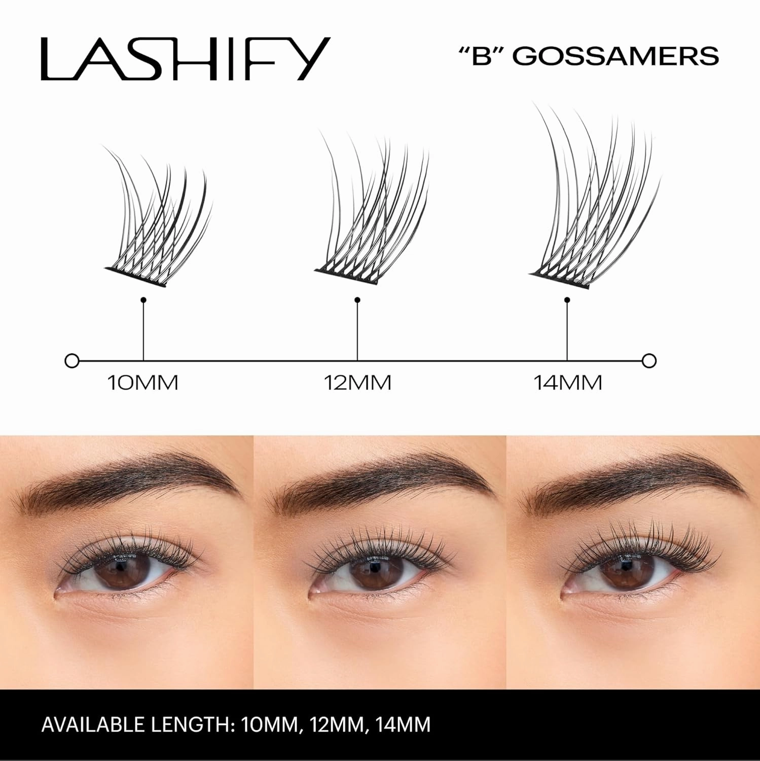 Lashify Bold 12mm Gossamer DIY Eyelash Extensions Refill, Black, Easy False Eyelashes for a Natural Look