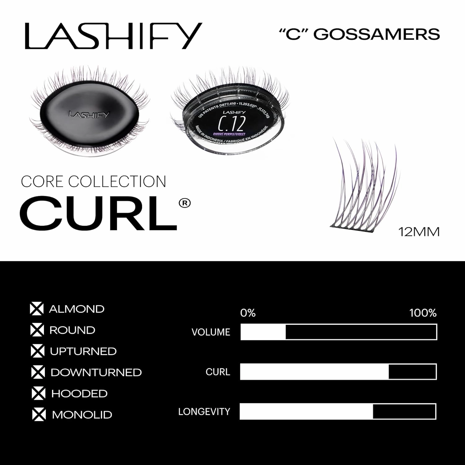 Lashify Curl 12mm Gossamer Eyelash Extensions Refill in Ombre Purple, Easy DIY False Lashes for a Natural Look