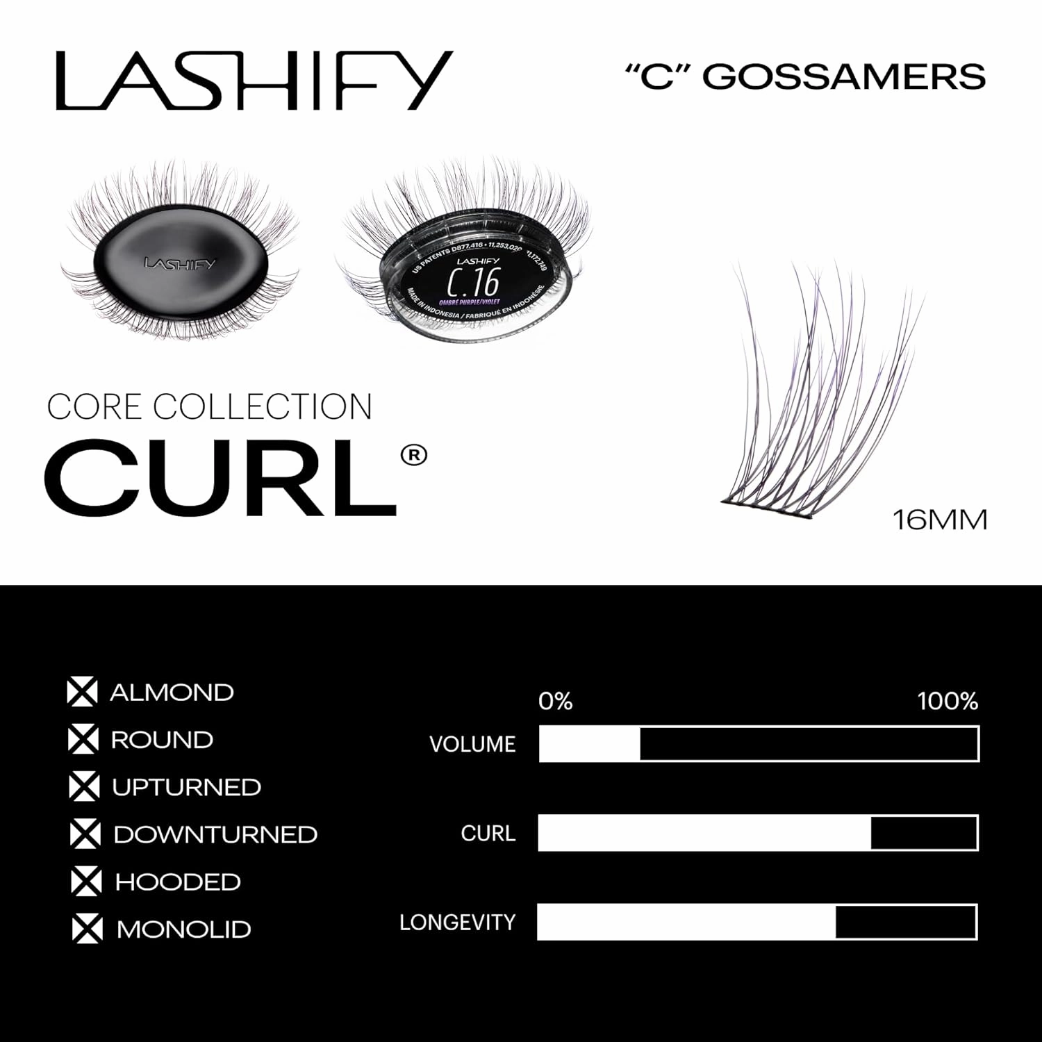 Lashify Curl 16mm Gossamer Eyelash Extensions Refill in Ombre Purple, Easy DIY False Lashes for a Natural Look