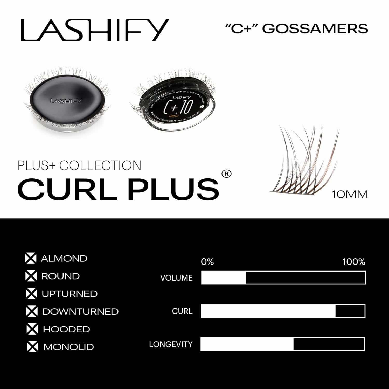 Lashify Curl Plus  10mm Gossamer Eyelash Extensions Refill in Truffle, Easy DIY False Lashes for the Most Delicate, Natural and Long Lasting Look