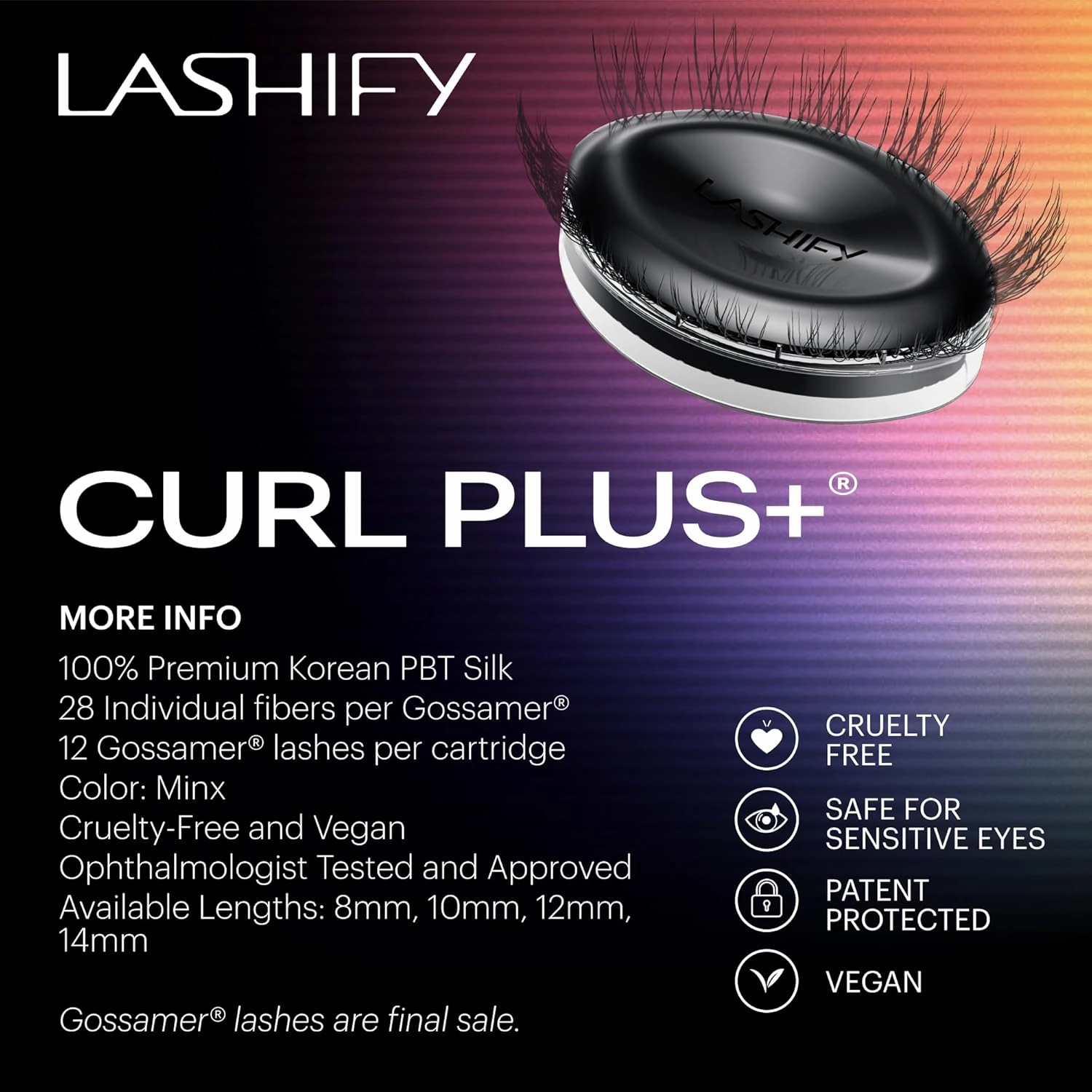 Lashify Curl Plus  14mm Gossamer Eyelash Extensions Refill in Minx, Easy DIY False Lashes for the Most Delicate, Natural and Long Lasting Look