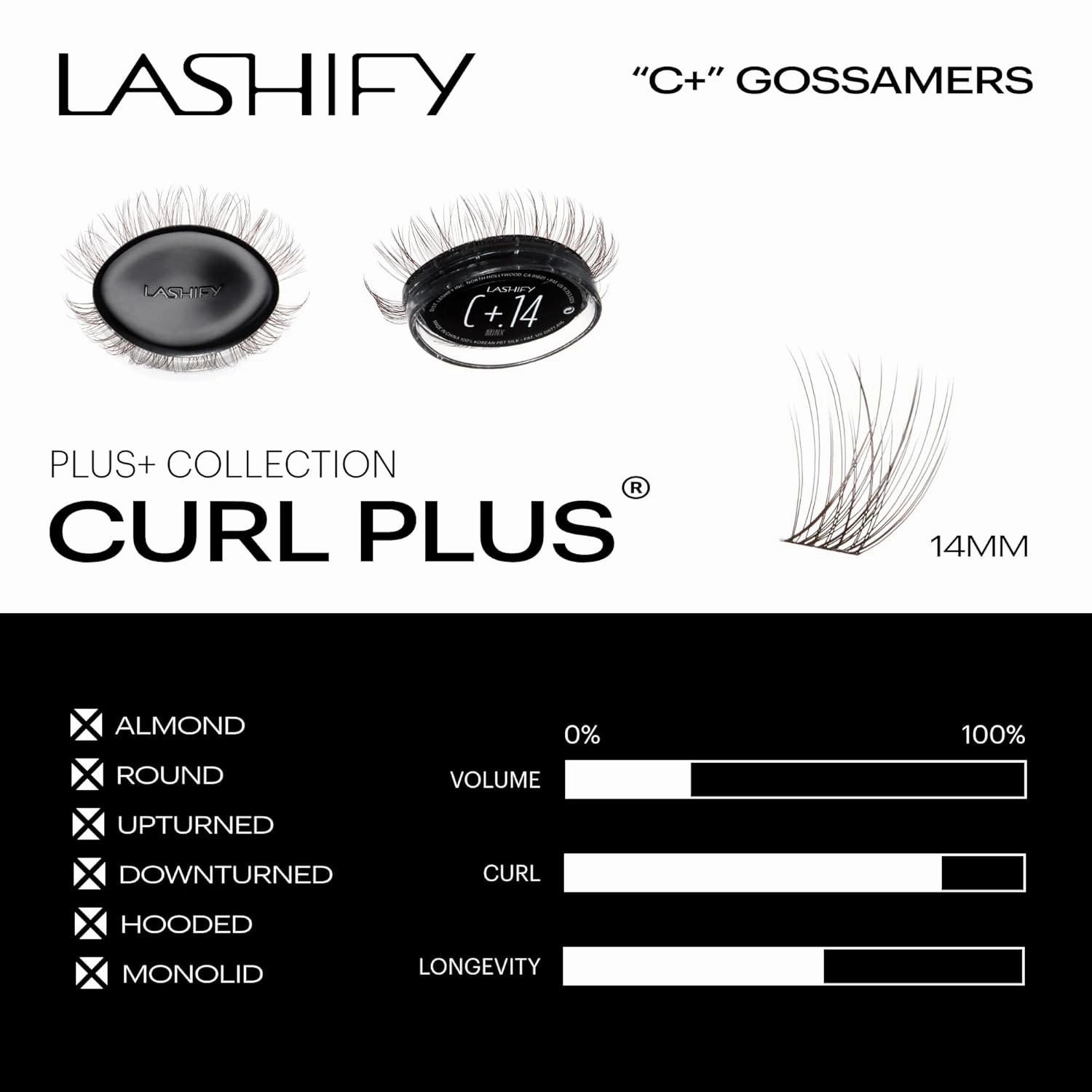 Lashify Curl Plus  14mm Gossamer Eyelash Extensions Refill in Minx, Easy DIY False Lashes for the Most Delicate, Natural and Long Lasting Look