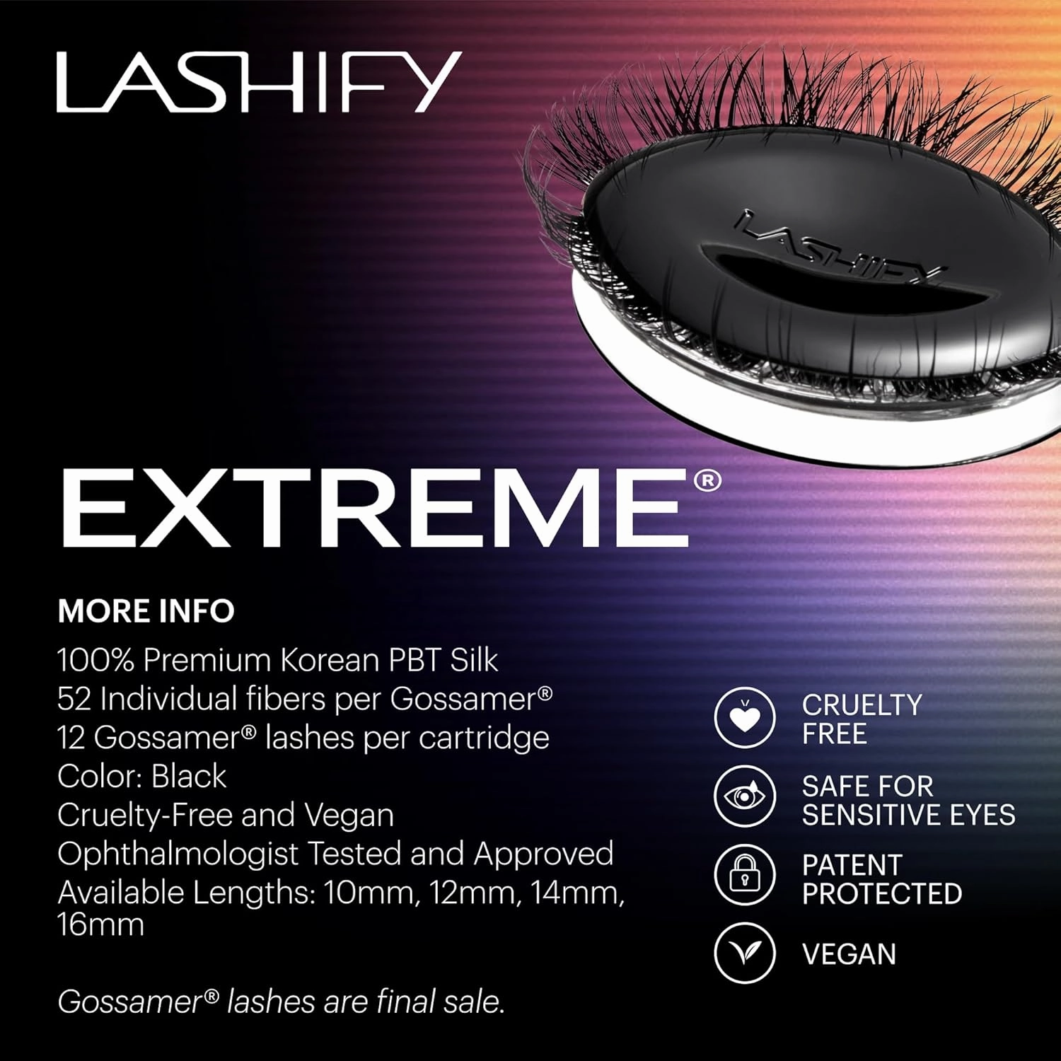 Lashify Extreme 10mm Gossamer DIY Eyelash Extensions Refill, Black, Easy False Lashes To Add Tremendous Volume