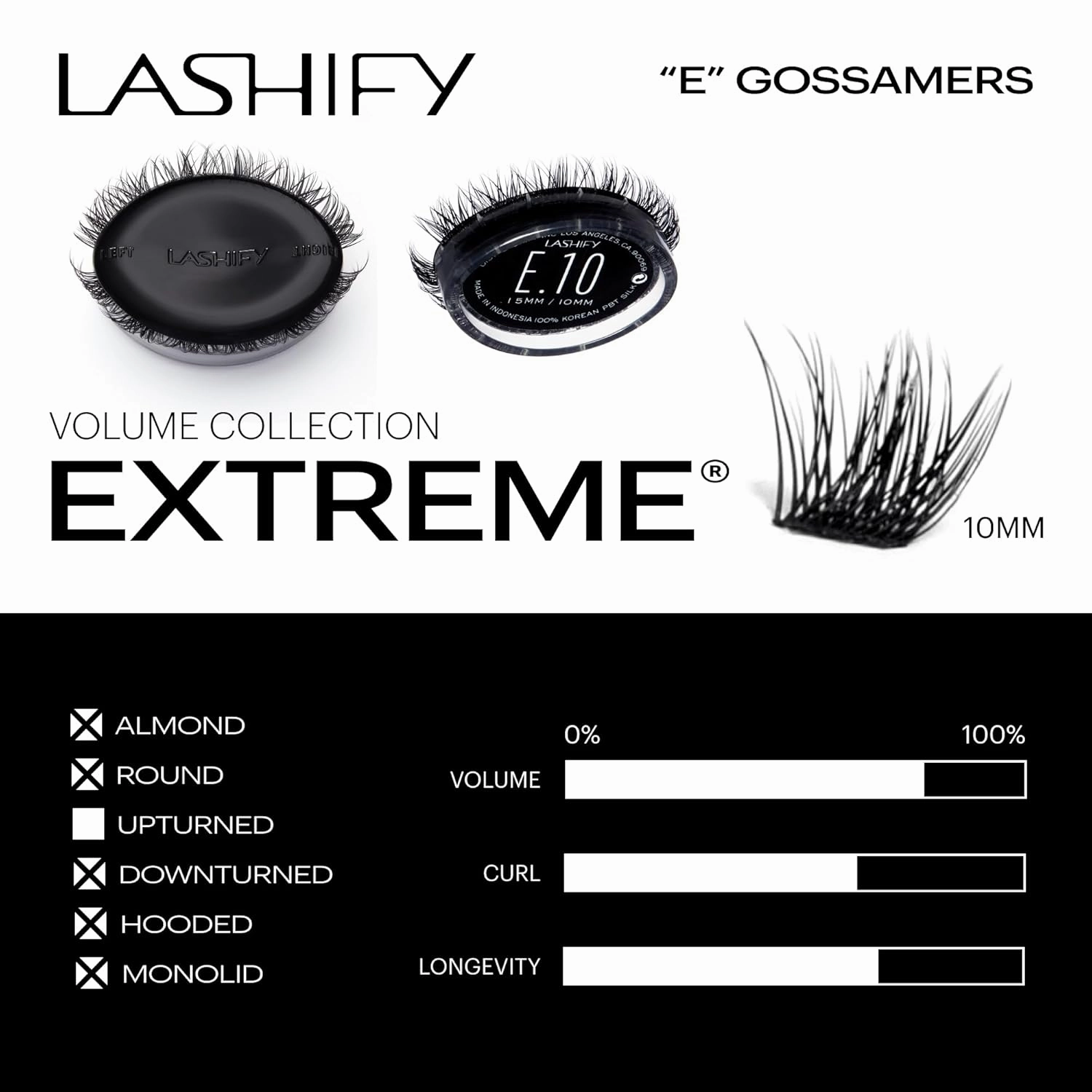 Lashify Extreme 10mm Gossamer DIY Eyelash Extensions Refill, Black, Easy False Lashes To Add Tremendous Volume