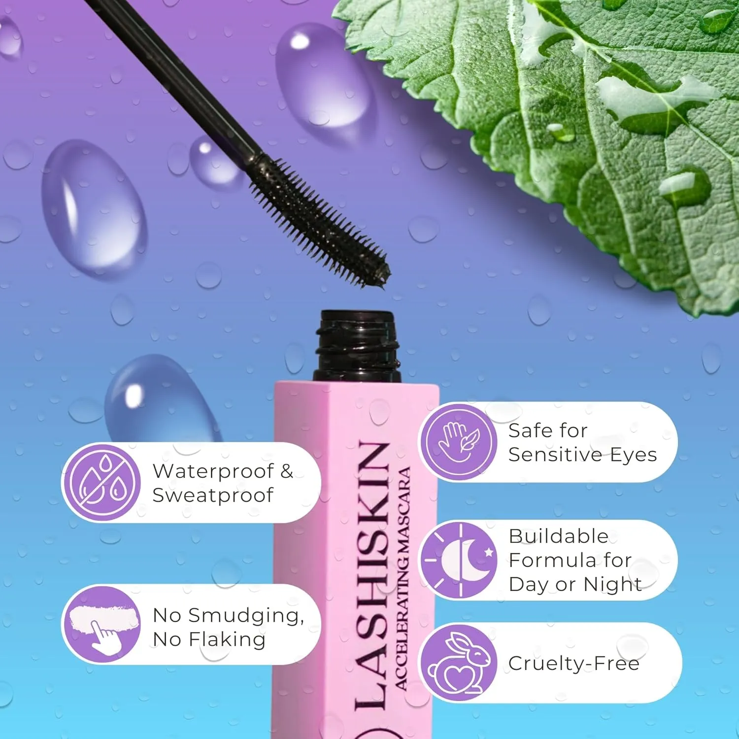 LASHISKIN’S Pink Mascara Infused with Lash Growth Serum – Waterproof, Volumizing, and Lengthening, Smudge-Proof, Vegan, and Cruelty-Free Formula I Mascara With Twisted Wand - 6ML (Pink, 6 ml)