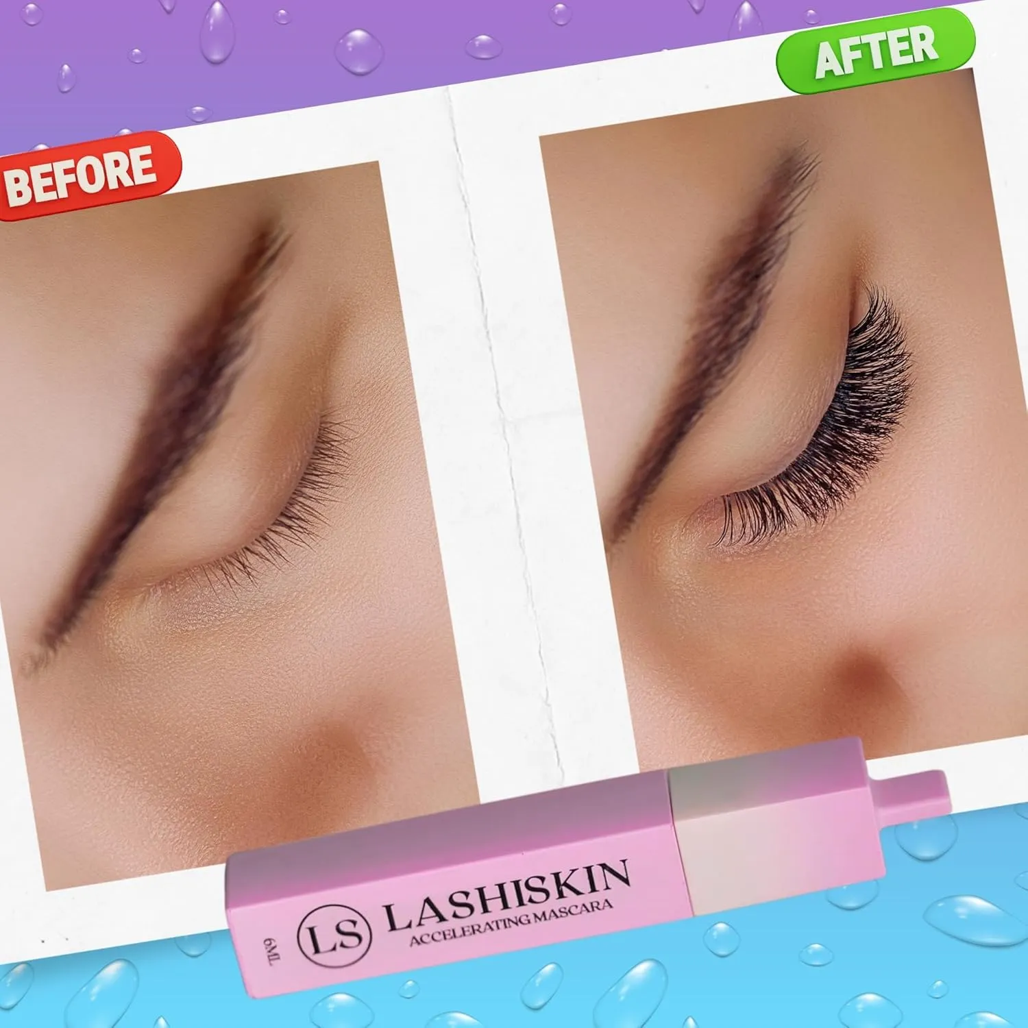 LASHISKIN’S Pink Mascara Infused with Lash Growth Serum – Waterproof, Volumizing, and Lengthening, Smudge-Proof, Vegan, and Cruelty-Free Formula I Mascara With Twisted Wand - 6ML (Pink, 6 ml)