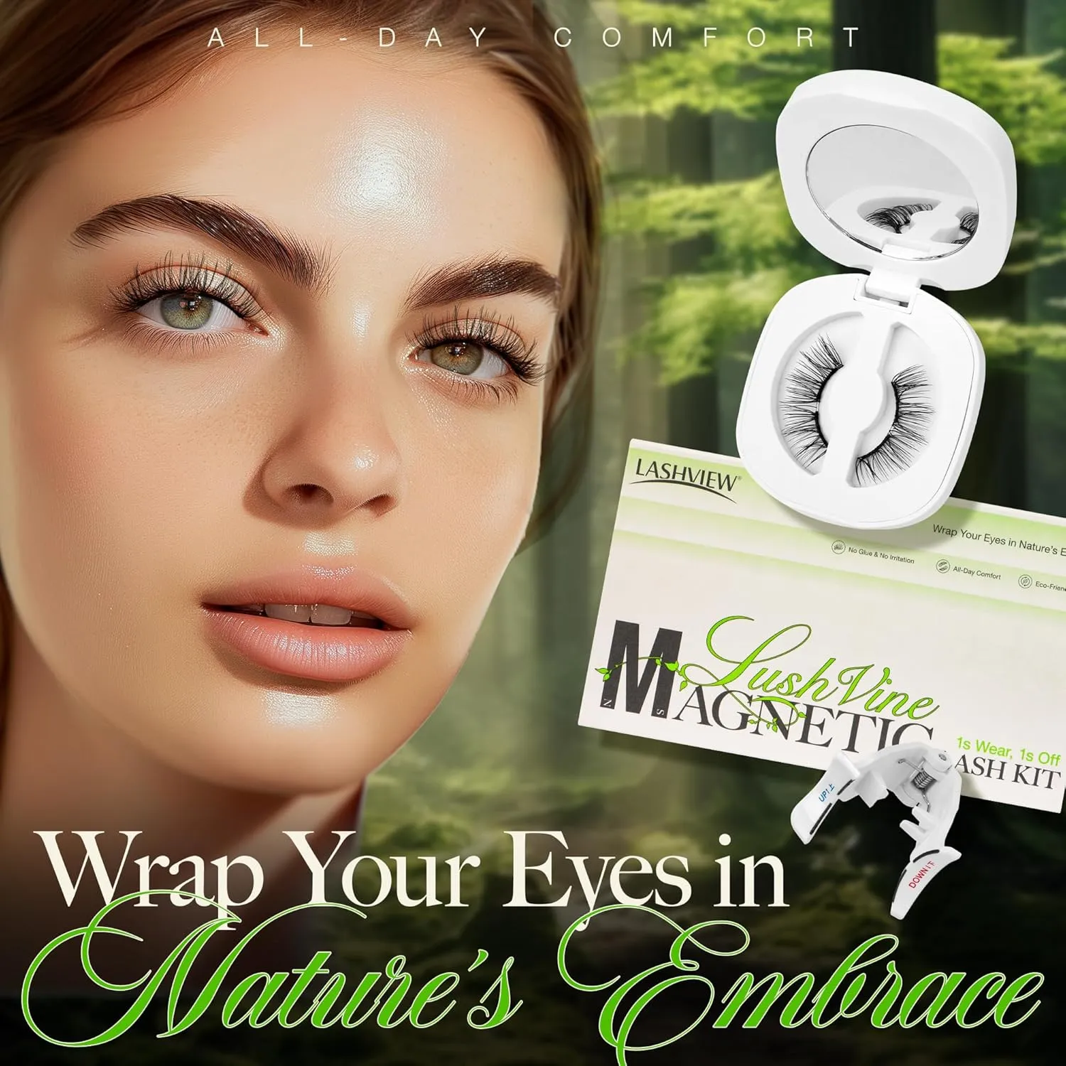 LASHVIEW Upgrade Soft Magnetic Eyelashes Natural Look, Reusable Magnetic Lashes, No Glue Needed, Windproof & Waterproof for All-Day Comfort (L15)