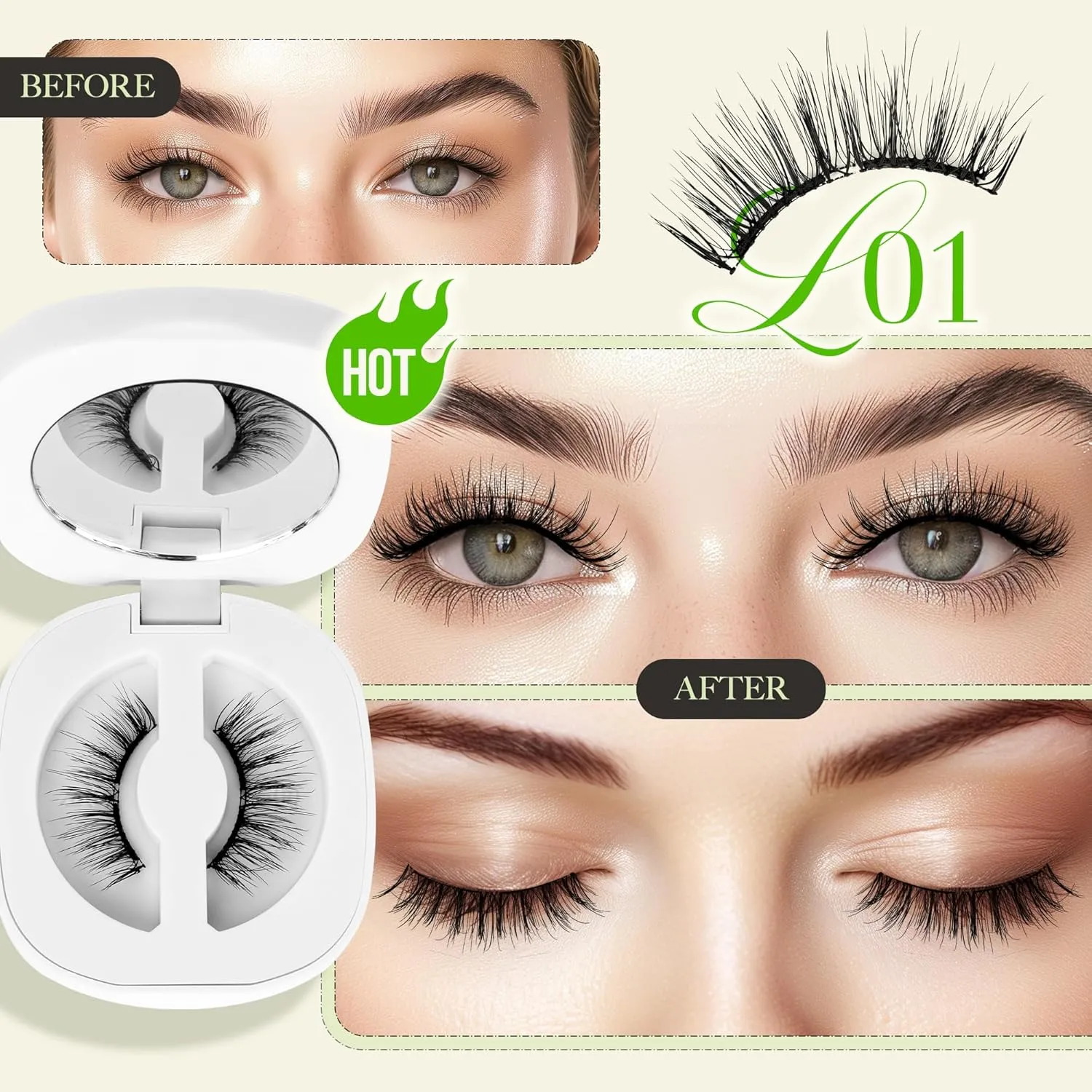 LASHVIEW Upgrade Soft Magnetic Eyelashes with Applicator, Reusable Magnetic Lashes Natural Look, No Glue Needed, Windproof & Waterproof for All-Day Comfort (L01)