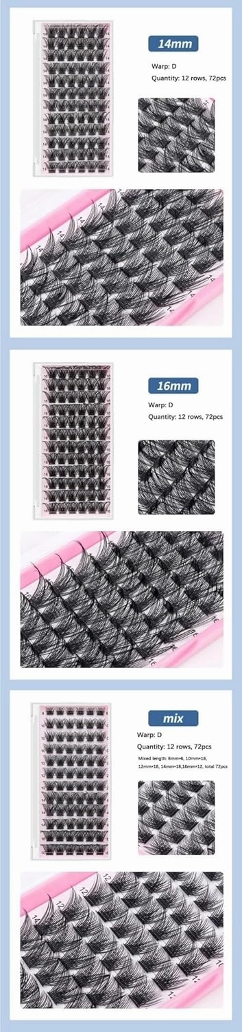 laubess cluster lashes 72PCS 10-16mm D Curl Reusable Super Soft Single Cluster Eyelash, DIY Eyelash Extension Supplies, Natural Thickness (Color : Black, Size : 10mm)