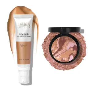 LAURA GELLER NEW YORK Baked Blush-n-Bronze 2-in-1 Bronzer Blush, Earthy Bronze   Spackle Skin Perfecting Makeup Primer, Bronze