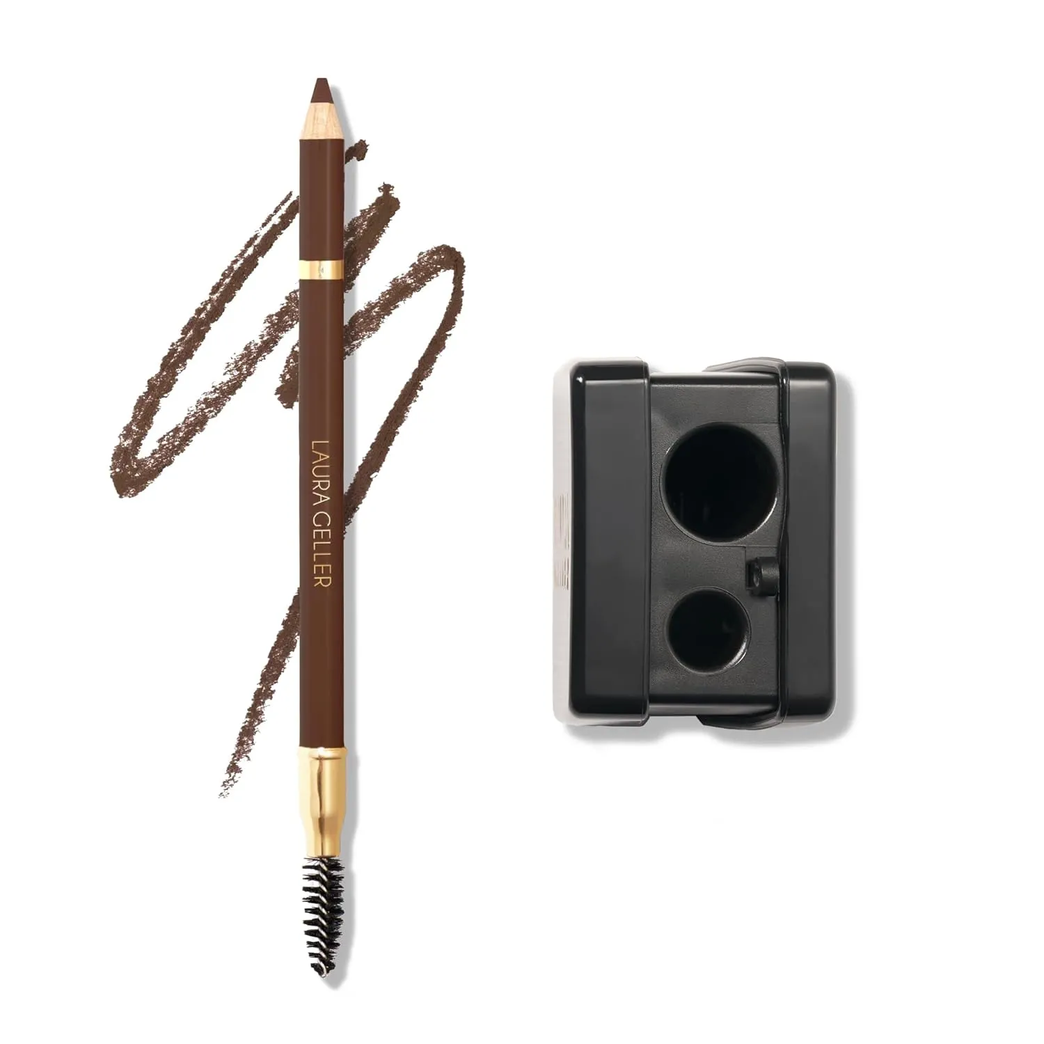 LAURA GELLER NEW YORK Bravo Brows Soft Pencil and Brush, Dark Brown and Cosmetic Pencil Sharpener