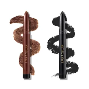LAURA GELLER NEW YORK Kajal Longwear Kohl Eyeliner Pencil Duo - Dark Brown   Soft Black - Smooth, Blendable Liner - Infused with Caffeine