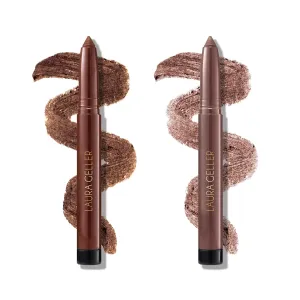 LAURA GELLER NEW YORK Kajal Longwear Kohl Eyeliner Pencil Duo - Dark Brown   Soft Slate - Smooth, Blendable Liner - Infused with Caffeine