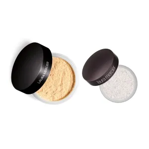 Laura Mercier Translucent Loose Setting Powder in Shade Translucent Honey and Secret Brightening Powder for Under Eyes Shade 1 Bundle