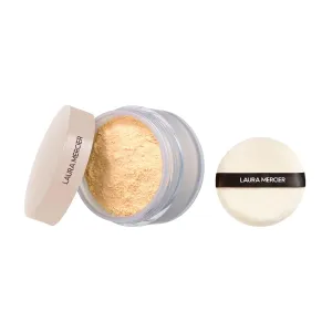 Laura Mercier Translucent Loose Talc-Free Setting Powder Ultra-Blur in Shade Translucent Honey: Natural & Blurring Finish, Hyaluronic Acid Infused, For Medium Skin Tones   Velour Puff Bundle