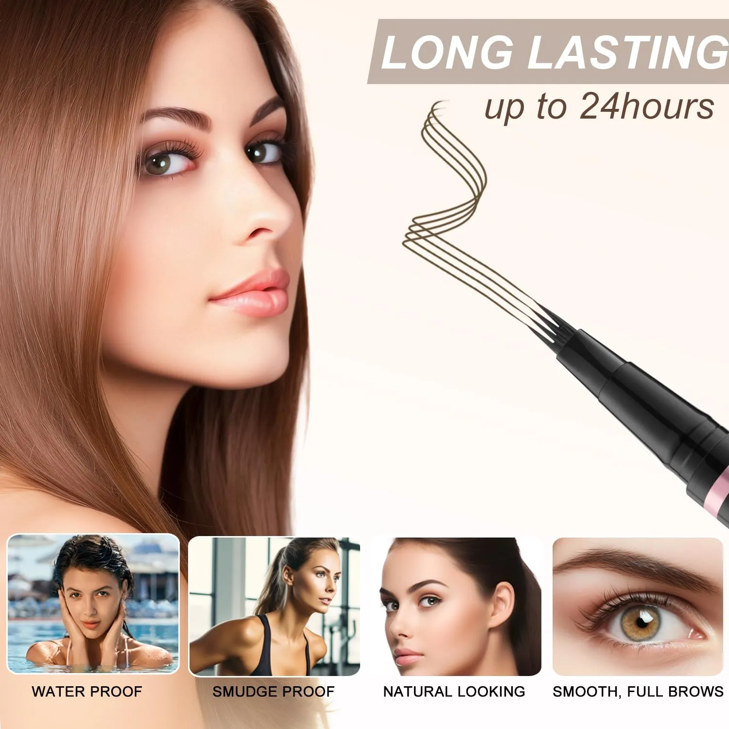 LAVONE Eyebrow Pencil Makeup Kit, with Waterproof 2-IN-1 Microblading Eyebrow Pen, Eyebrow Pomade, Eyeliner and Dual-ended Eyebrow Brush, Brow Pencil Kit for Natural Eyebrows - Ash Brown