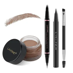 LAVONE Eyebrow Pencil Makeup Kit, with Waterproof 2-IN-1 Microblading Eyebrow Pen, Eyebrow Pomade, Eyeliner and Dual-ended Eyebrow Brush, Brow Pencil Kit for Natural Eyebrows - Ash Brown