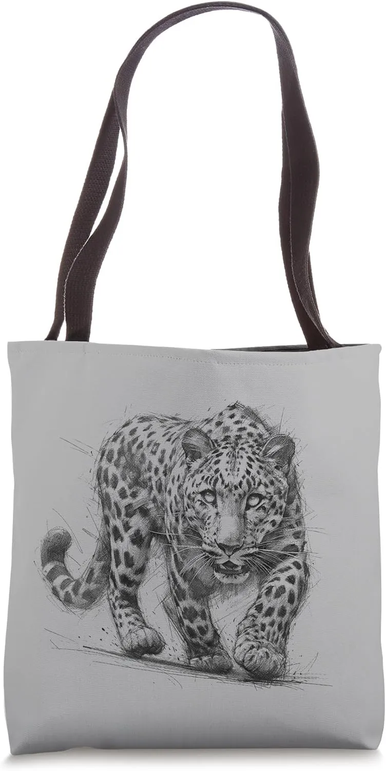 Leopard on the Prowl Pencil Sketch for Leopard Fans Tote Bag