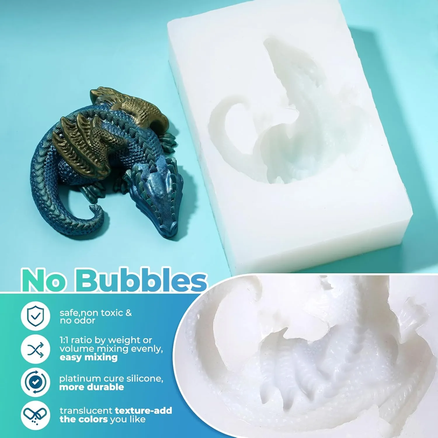 LET'S RESIN Silicone Mold Making Kit-Translucent Silicone Rubber Non-Toxic Liquid Mold Making Silicone-20.46oz Super Elastic Molding Silicone-Ideal for 3D Molds,Resin Molds,Silicone Molds-4H Fast Cure