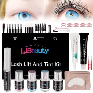 Libeauty Lash Lift and Color Kit 4-in-1 with Brow Lamination & Perm - Professional Eyelash Set for Home DIY, Black Coloring Formula Creates Thicker Curled Lashes (Includes All Tools)