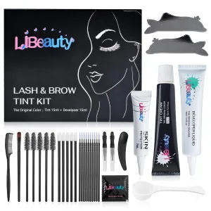 Libeauty Lash Tint Kit with Reusable Dolphin Eye Mask, Eyebrow Tint Kit Black, Large Capacity Eyelash Tint for Salon and Home,15ML