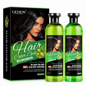 Lichen Organic Black Hair Color Gel for Women and Men with Argan Oil | Ammonia-Free, Damage-Free I 100% Natural Grey Hair Coverage I 500ml   500ml