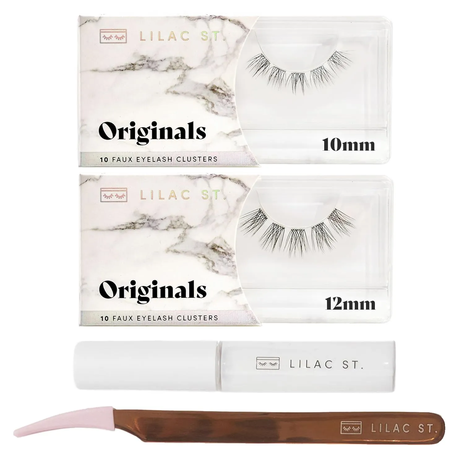 Lilac St - Originals Starter Kit - Includes Natural Faux Eyelash Clusters (10mm & 12mm), Clear Lash Glue, & Lash Applicator - Lightweight & Lifelike - Lasts 10 Days - Cruelty Free, Vegan - 20 Lashes