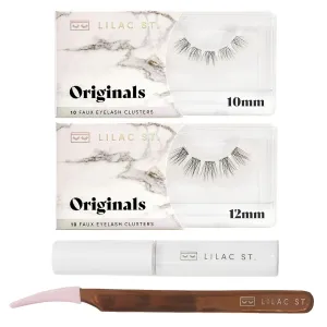 Lilac St - Originals Starter Kit - Includes Natural Faux Eyelash Clusters (10mm & 12mm), Clear Lash Glue, & Lash Applicator - Lightweight & Lifelike - Lasts 10 Days - Cruelty Free, Vegan - 20 Lashes