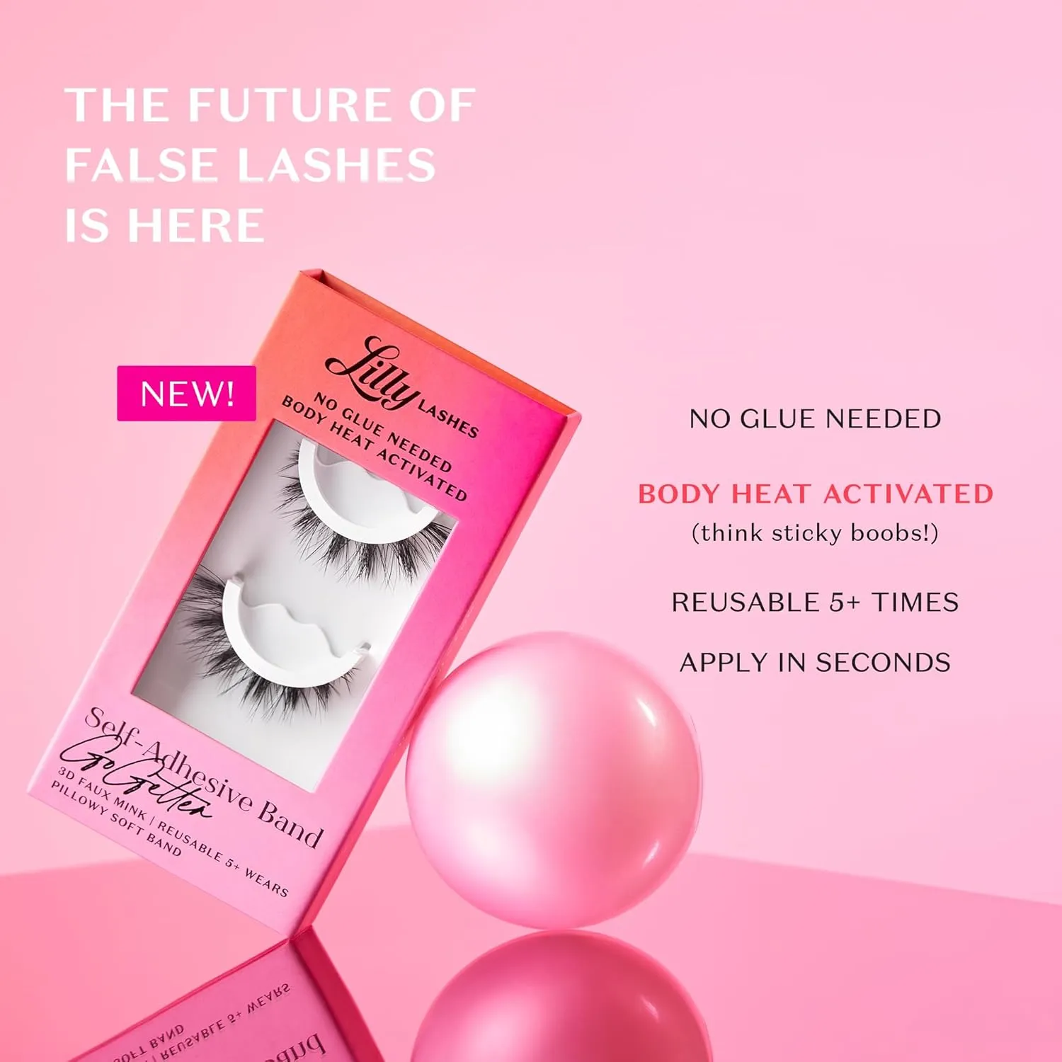 Lilly Lashes 3D Self Adhesive Eyelashes, No Lash Glue Needed, Body Heat Activated Press on Lashes, Reusable Self Adhesive Eyelashes Up to 5x, Easy to Apply & Remove (MoneyMaker)