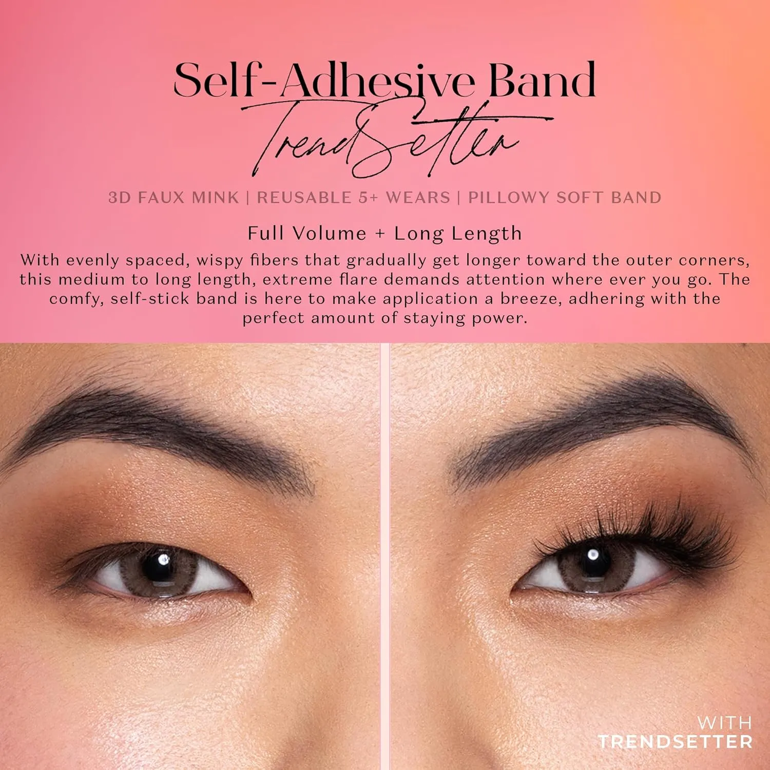 Lilly Lashes 3D Self Adhesive Eyelashes, No Lash Glue Needed, Body Heat Activated Press on Lashes, Reusable Self Adhesive Eyelashes Up to 5x, Easy to Apply & Remove (TrendSetter)