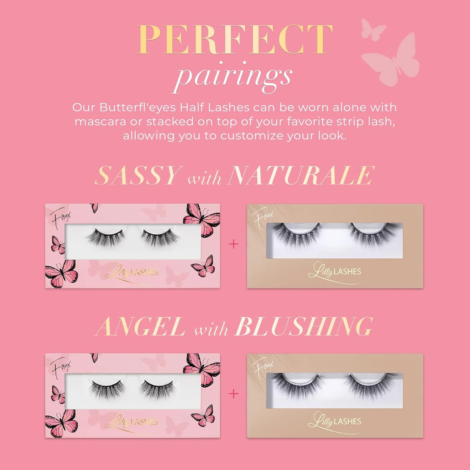 Lilly Lashes Butterfl'eyes Faux Mink Lashes, Half Lashes Natural Look & Feel, False & Reusable Eyelashes 20x, No Trimming   Easy to Apply, Round Style, Lash Glue not Included, 13mm (Sassy)