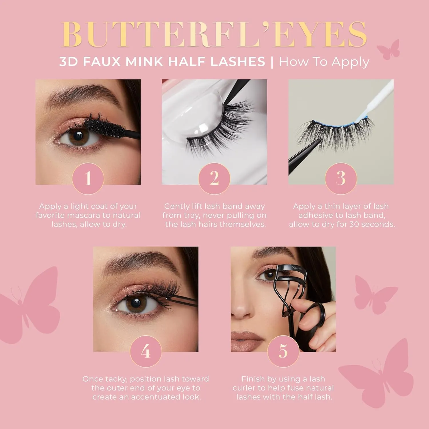 Lilly Lashes Butterfl'eyes Faux Mink Lashes, Half Lashes Natural Look & Feel, False & Reusable Eyelashes 20x, No Trimming   Easy to Apply, Round Style, Lash Glue not Included, 13mm (Sassy)