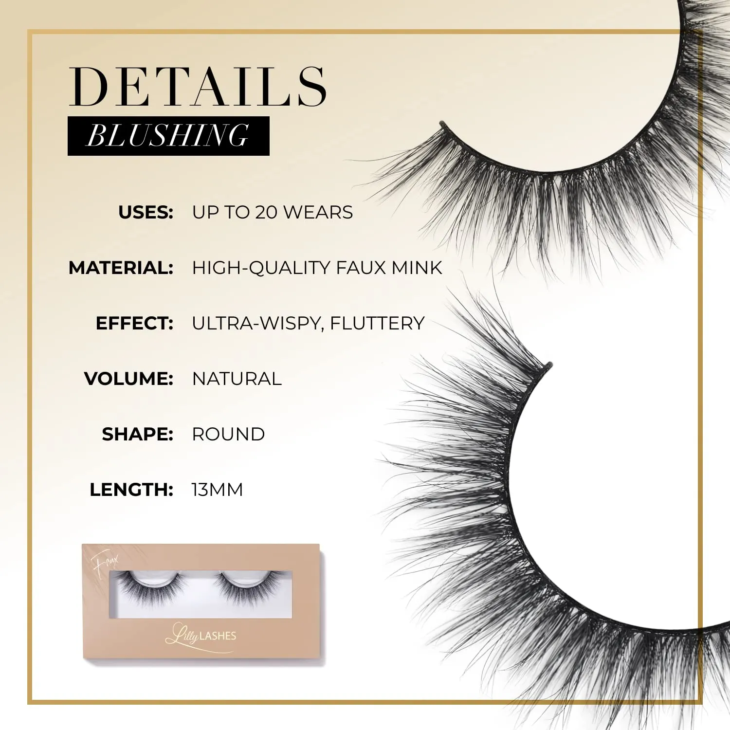 Lilly Lashes Everyday Blushing Natural Lashes, Faux Mink Natural Eyelashes, False Eyelashes Everyday Use, Individual Lashes Reusable up to 20x, No Lash Glue Included (13mm)