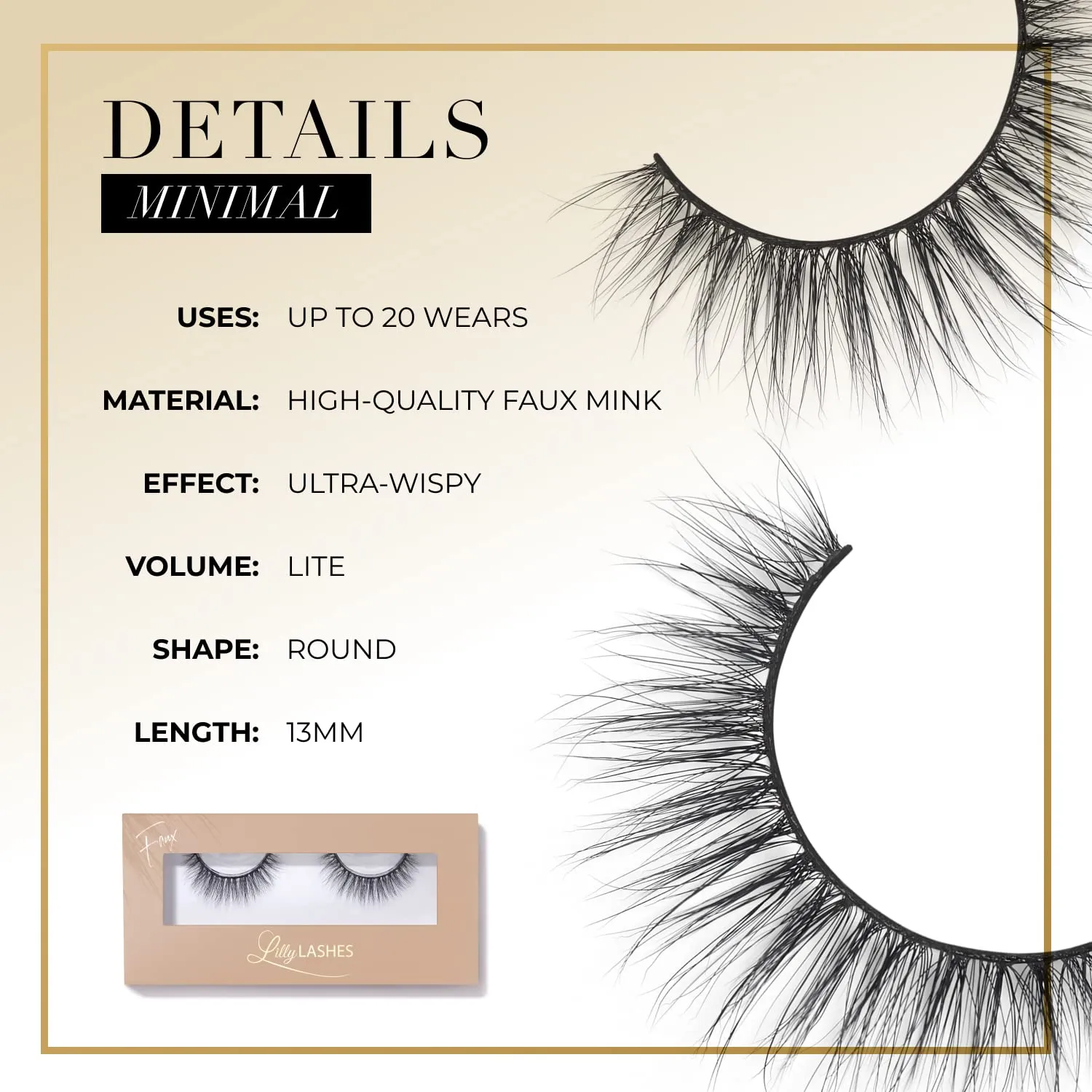 Lilly Lashes Everyday Minimal Natural Lashes, Faux Mink Natural Eyelashes, False Eyelashes Everyday Use, Individual Lashes Reusable up to 20x, No Lash Glue Included (13mm)