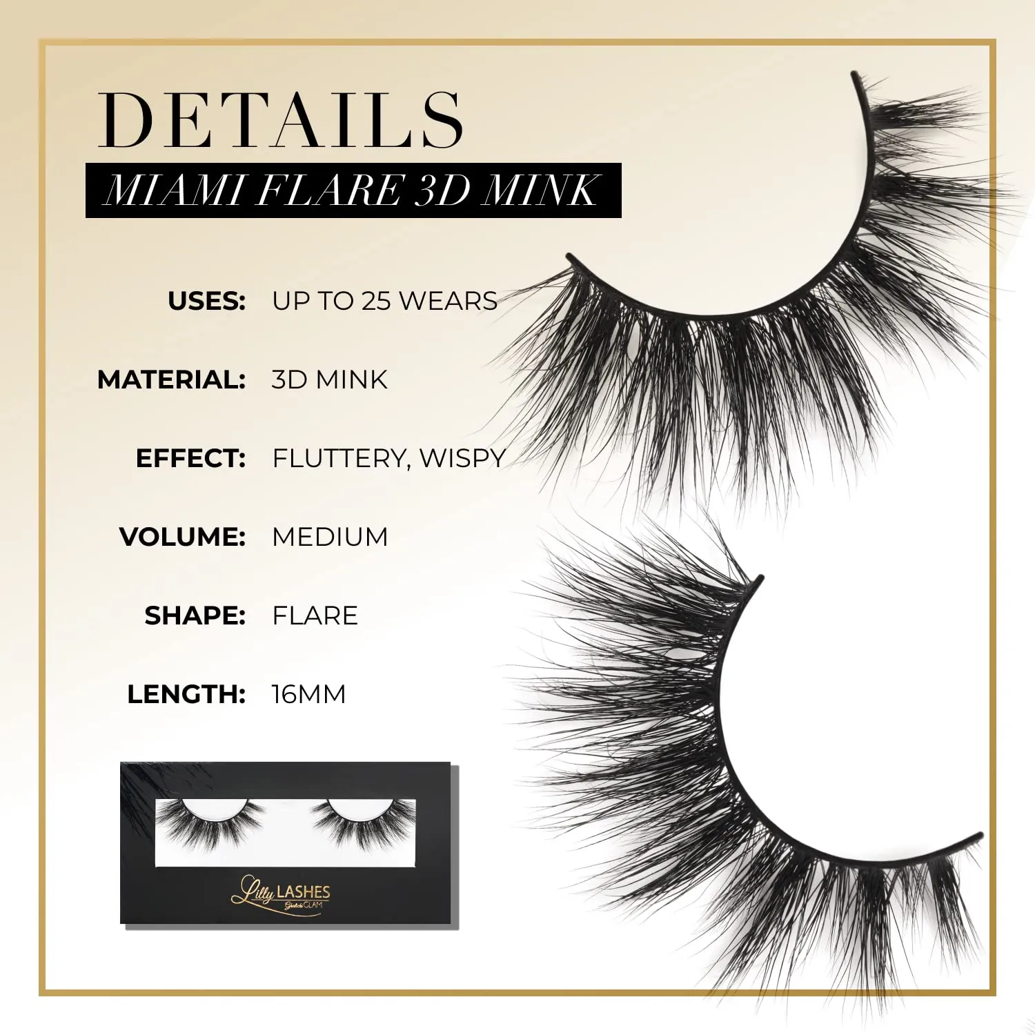 Lilly Lashes Miami Flare 3D Mink Lashes, Mink Eyelashes, The Original Lilly Lash For Wispy & Natural Look, Reusable Eyelashes up to 25x, Fluffy Lashes, Strip Lashes, Lash Glue not Included