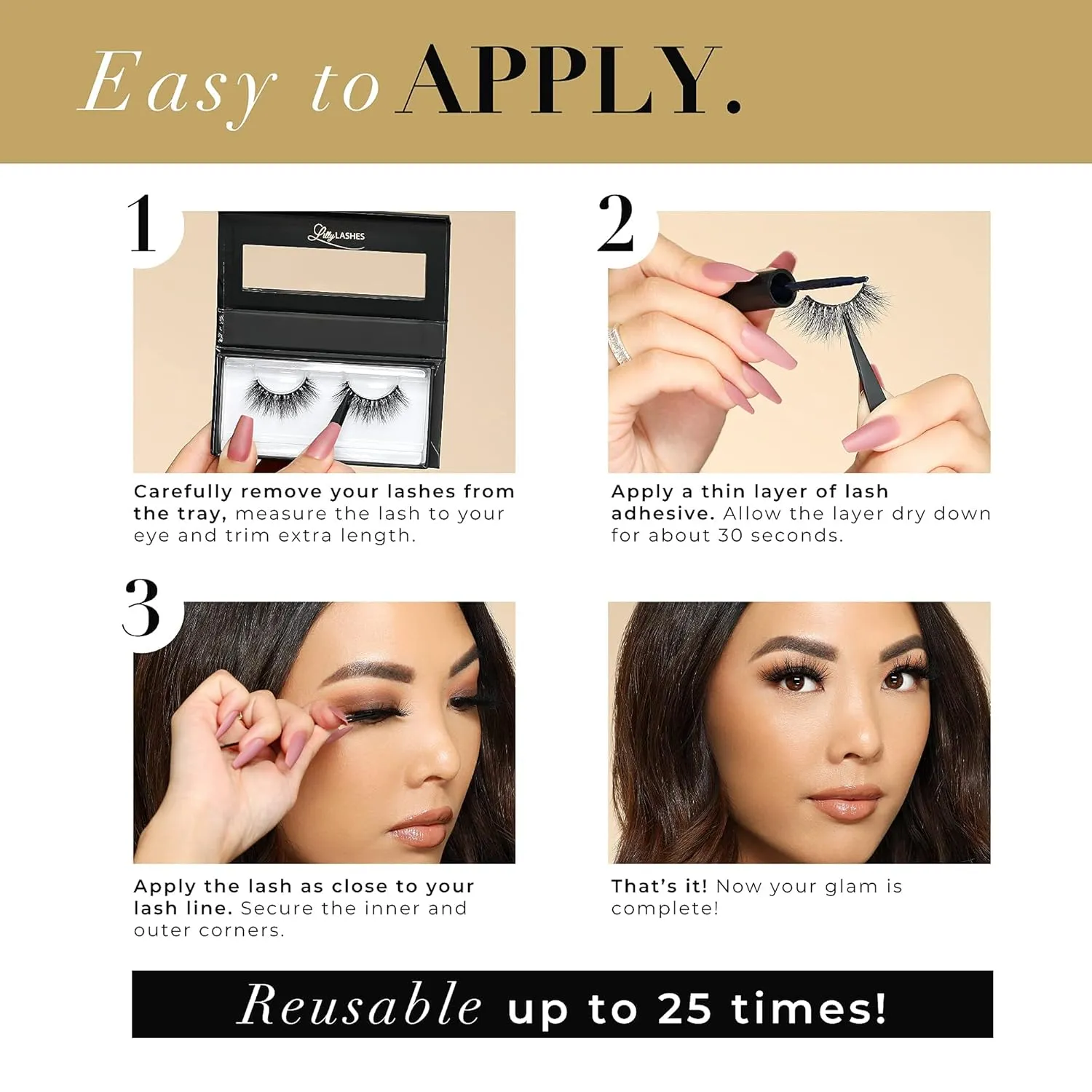 Lilly Lashes Opulence Lite, Wispy Mink Eyelashes, Natural Looking False Eyelashes, 17mm length, Reusable Up to 15 wears