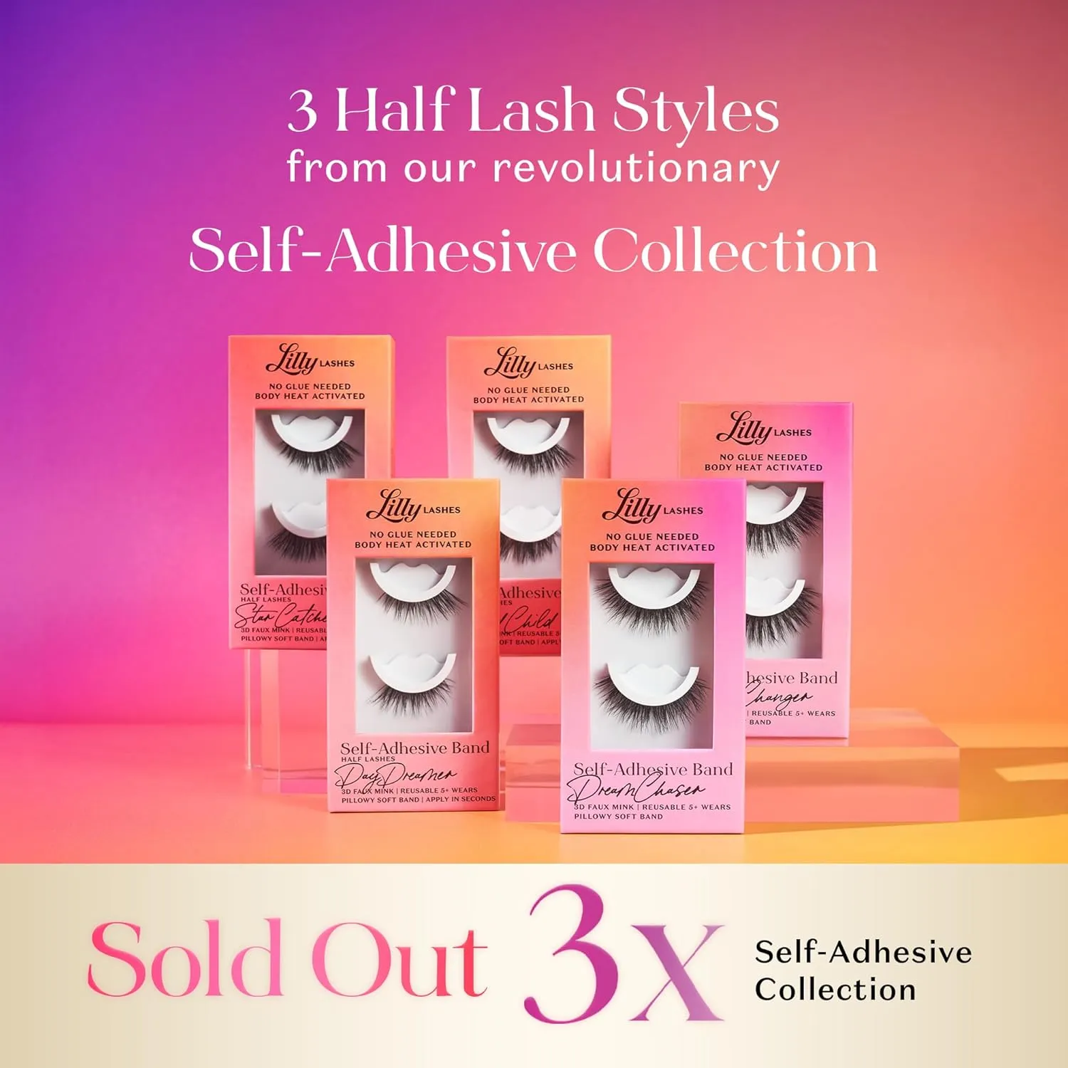 Lilly Lashes Self Adhesive Eyelashes (Half Lashes), No Lash Glue Needed, Body Heat Activated Press on Lashes, Reusable Self Adhesive Eyelashes Up to 5x, Easy to Apply & Remove (StarCatcher)