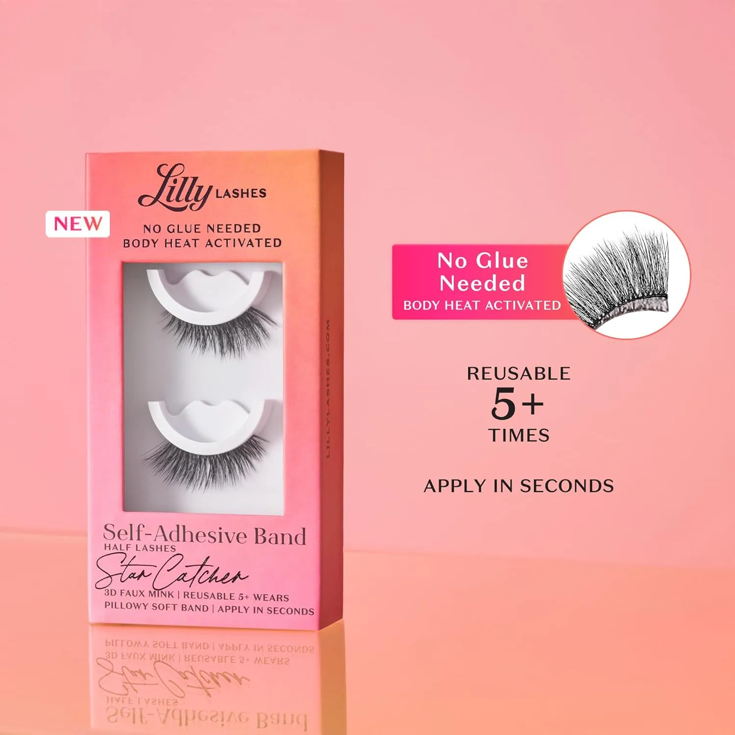 Lilly Lashes Self Adhesive Eyelashes (Half Lashes), No Lash Glue Needed, Body Heat Activated Press on Lashes, Reusable Self Adhesive Eyelashes Up to 5x, Easy to Apply & Remove (WildChild)
