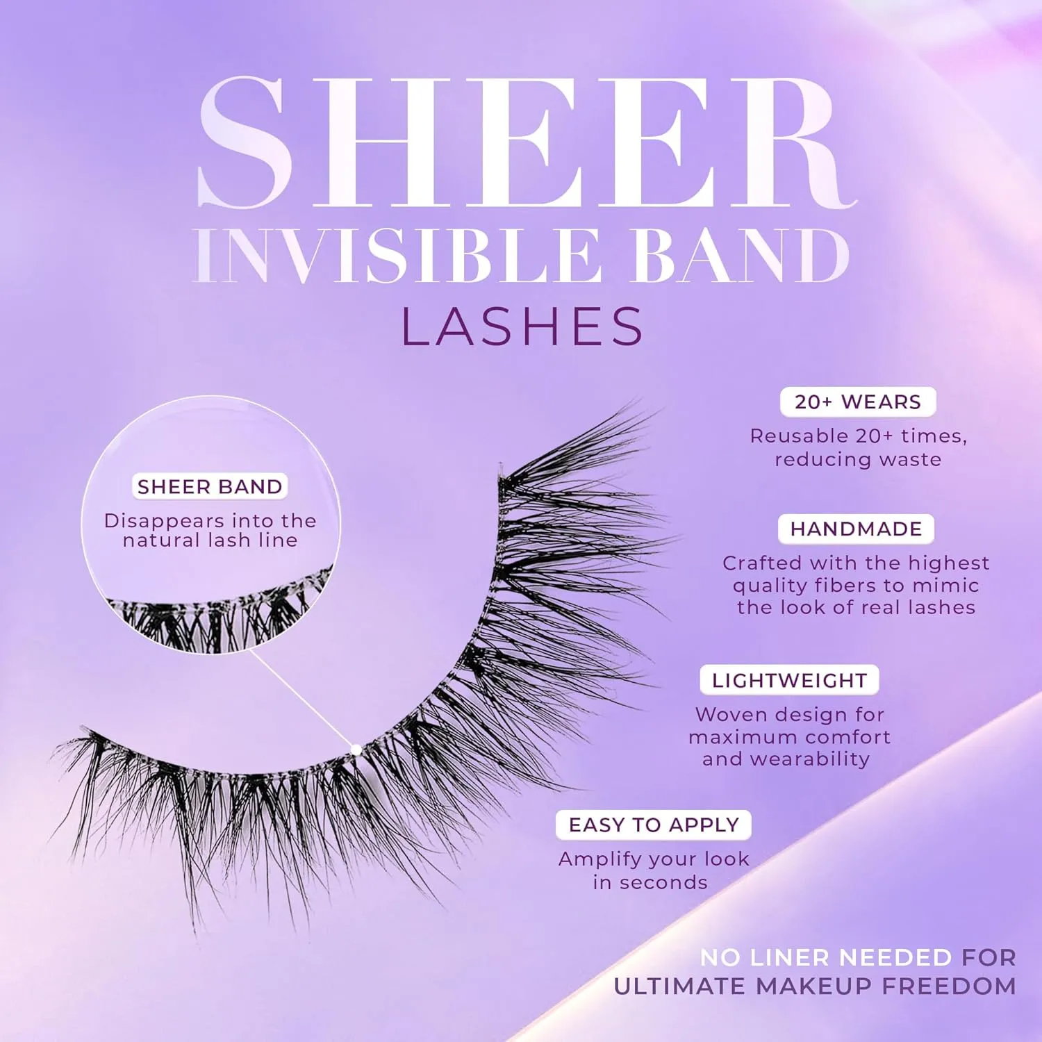 Lilly Lashes Sheer Band, False Eyelashes w/Invisible Band Lashes, False Lashes Natural Look, Wispy Lashes Style, Clear Band Lashes, Reusable Eyelashes 20x, Lash Glue not Included, 14mm (Desirable)