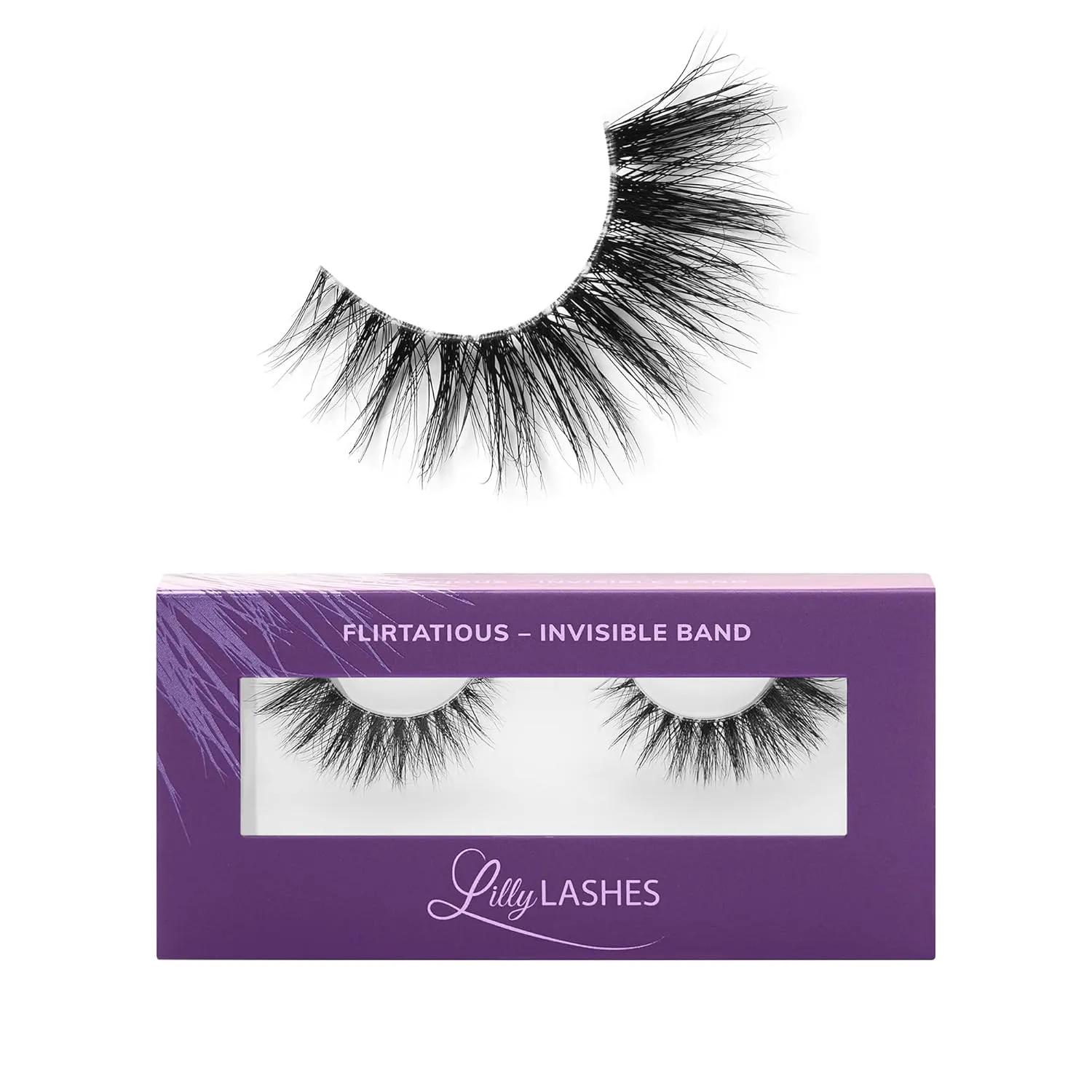 Lilly Lashes Sheer Band, False Eyelashes w/Invisible Band Lashes, Mink Lashes   Volume, Flare Mink Eyelashes, Clear Band Lashes, Reusable Eyelashes 20x, Lash Glue not Included, 15mm (Flirtatious)