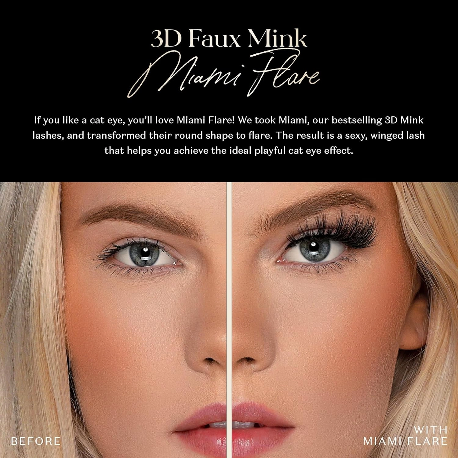 Lilly Lashes 3D Miami Flare Faux Mink Strip Eyelashes, False Eyelashes Dramatic Look, Reusable False Lashes, Fake Lashes Pack, Lash Strips with Luxury Silk Like Fibers, No Lash Glue Included