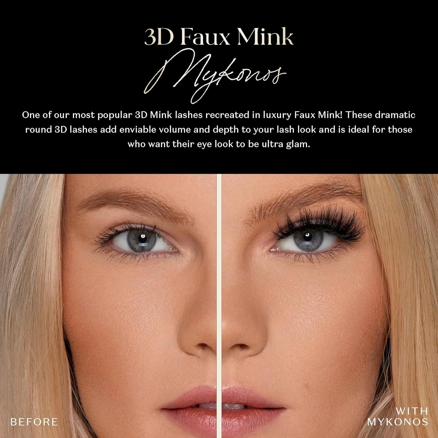 Lilly Lashes 3D Mykonos Faux Mink Strip Eyelashes, False Eyelashes Dramatic Look, Reusable False Lashes, Fake Lashes Pack, Lash Strips with Luxury Silk Like Fibers, No Lash Glue Included