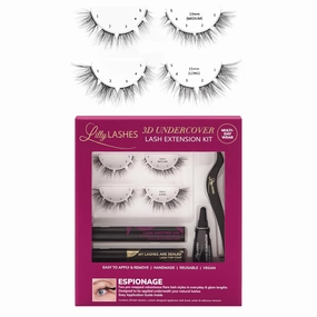 Lilly Lashes 3D Undercover Kit, DIY Lash Extension Kit in Espionage, At Home Eyelash Extension Kit Includes Lash Clusters   Lash Bond and Seal   Lash Applicator Tool, Wispy Volumizing Style