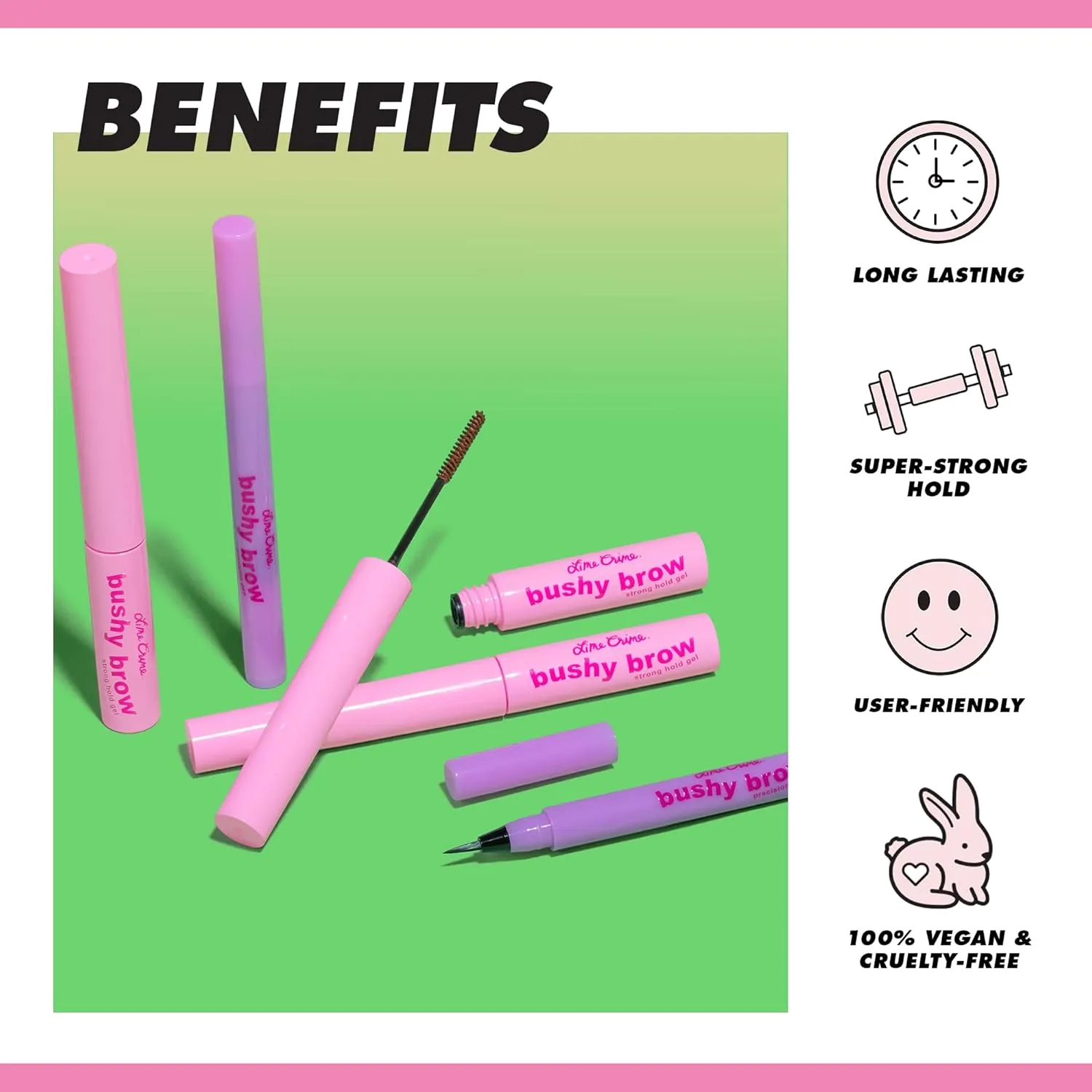Lime Crime Bushy Brow Gel, Clear (Crystal Clear) - Volumizing, Long Lasting & Strong Hold That Tints, Tames & Adds Texture - Eyebrow Mascara Gel - Vegan & Cruelty-Free
