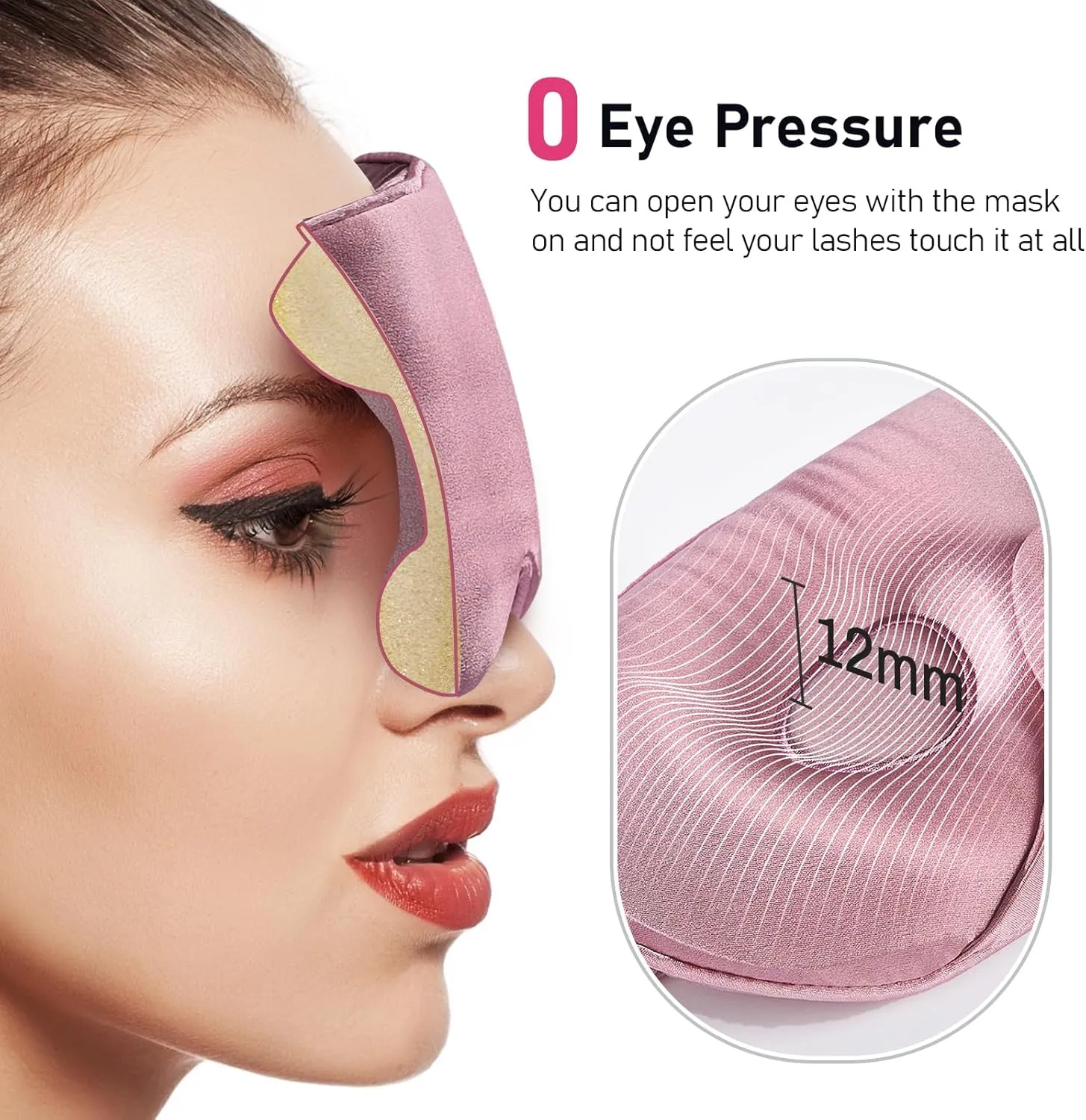 LitBear 100% 22 Momme Mulberry Silk Sleep Mask - 3D Contoured Eye Mask for Men & Women, Soft Breathable Sleeping Mask with Adjustable Strap, Perfect Blocks Light for Sleeping (Bean Pink)