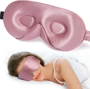LitBear 100% 22 Momme Mulberry Silk Sleep Mask - 3D Contoured Eye Mask for Men & Women, Soft Breathable Sleeping Mask with Adjustable Strap, Perfect Blocks Light for Sleeping (Bean Pink)