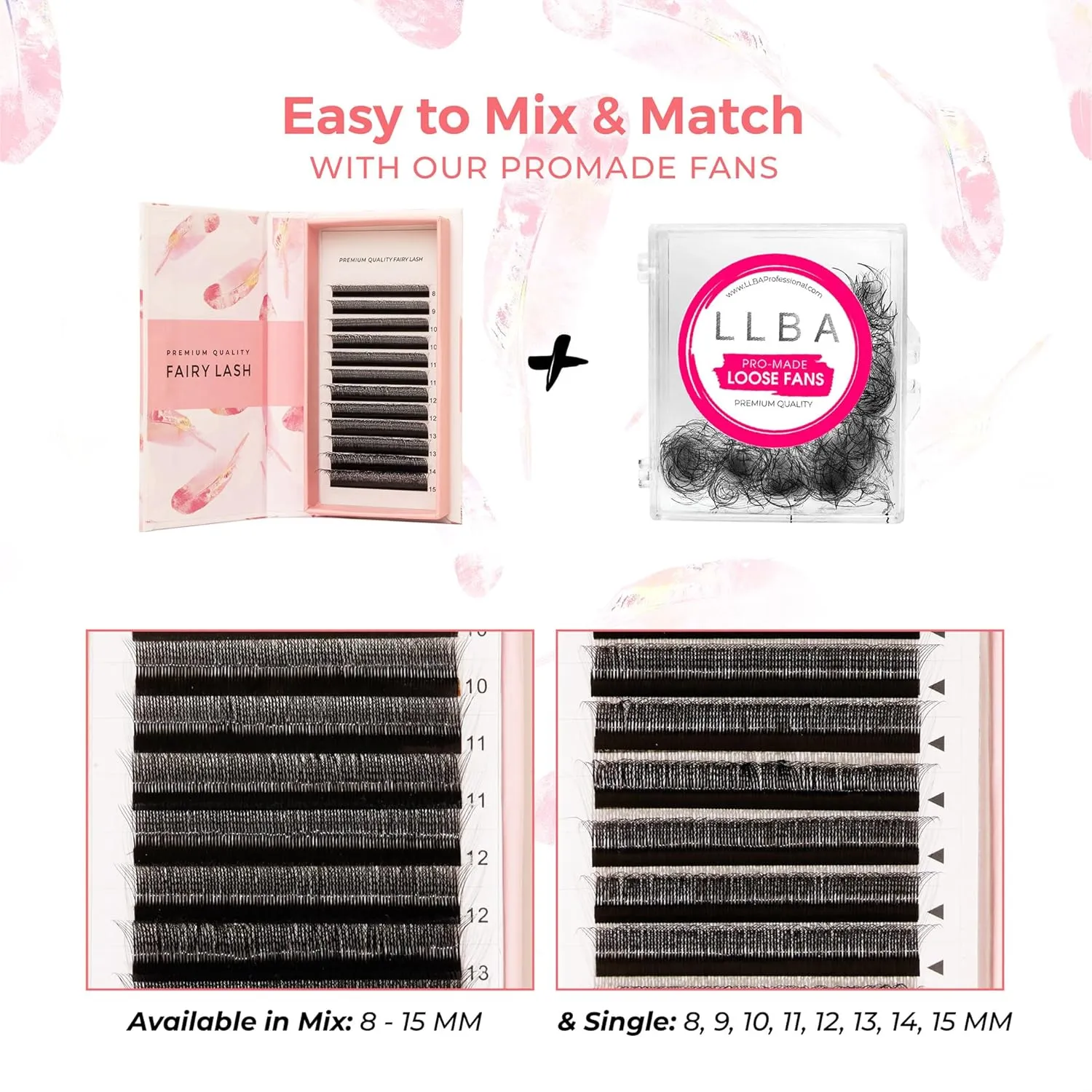 LLBA Fairy Volume Lash Extensions 3D - 0.07mm Thickness | C CC D Curl | 8-15mm Length Mixed Tray | Premium Matte Black Individual Eyelashes Tray, Professional Supplies Use (D, 12mm)