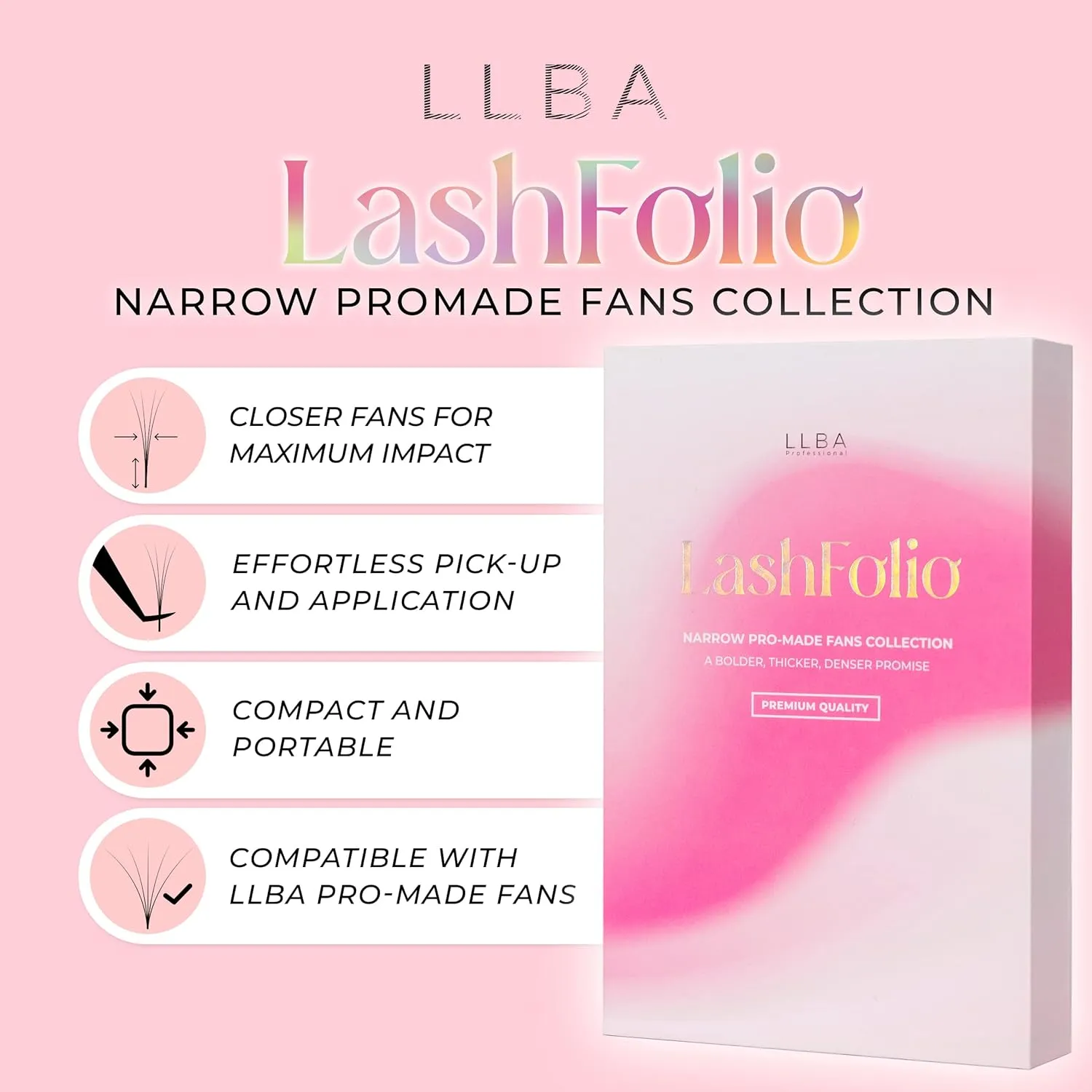 LLBA LashFolio Narrow Promade Fans | Handmade Volume Eyelashes | Multi Selections 5D~10D | C CC D Curl | Thickness 0.03~0.07mm | 8-15mm Length | Long Lasting & Easy Application (10D-0.03 C 12mm-15mm)