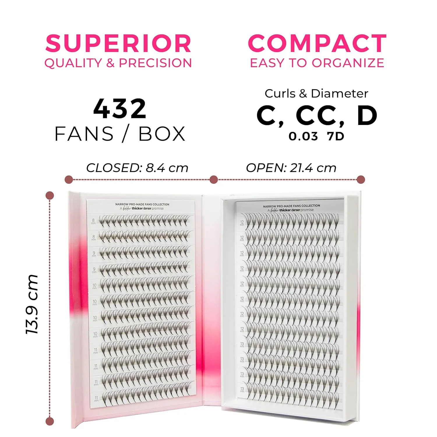 LLBA LashFolio Triple Spike Promade Fans | Handmade Volume Eyelashes | Multi Selections From 5D To 10D | C CC D Curl | 0.03~0.07 mm | 8-13mm Length | Long Lasting | Easy Application (7D-0.03 D 8-13mm)