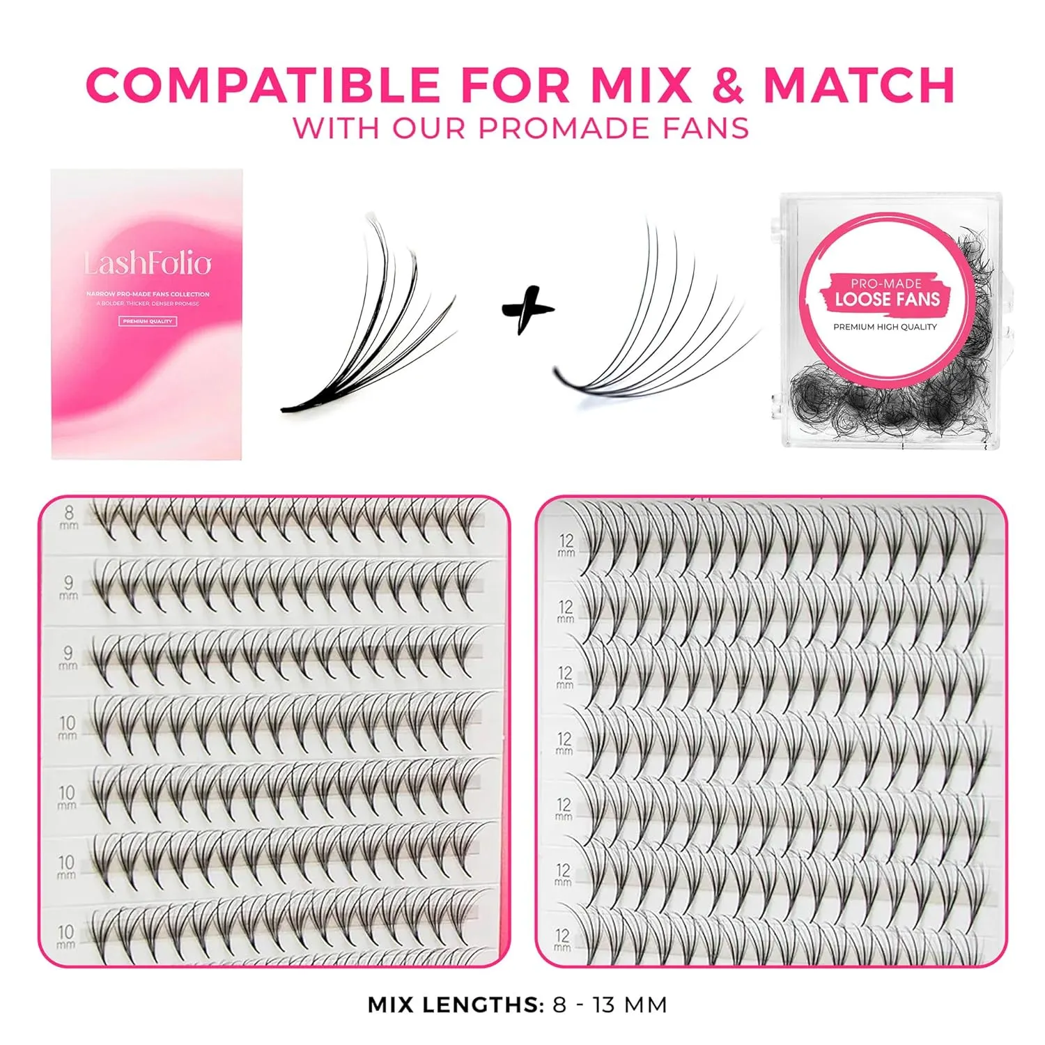 LLBA LashFolio Triple Spike Promade Fans | Handmade Volume Eyelashes | Multi Selections From 5D To 10D | C CC D Curl | 0.03~0.07 mm | 8-13mm Length | Long Lasting | Easy Application (7D-0.03 D 8-13mm)